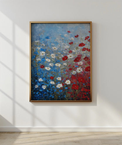 American Flag Wildflower Field print, Patriotic Floral Wall Art, USA wall Art